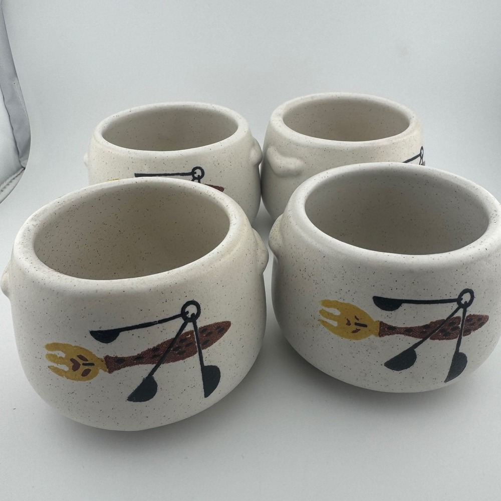 West Bend Vintage Mid Century Speckled Ceramic‎ Bean Pots Set of 4 USA Made